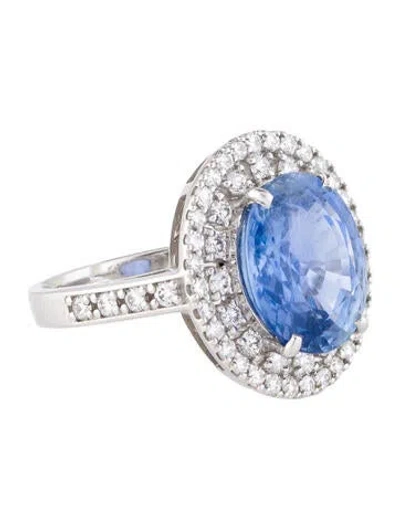 Pre-owned Ring Platinum 7.14ct Unheated Sri Lankan Sapphire & Diamond Cocktail  In Multi