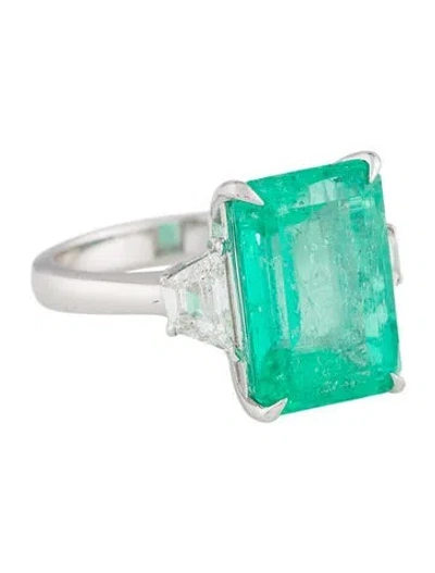 Pre-owned Ring Platinum 7.80ct Colombian Emerald & Diamond Cocktail  In Multicolor