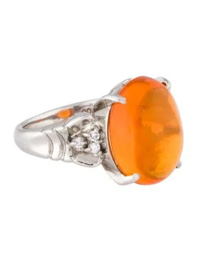 Pre-owned Ring Platinum 8.72ct Fire Opal & Diamond Cocktail  In Multi
