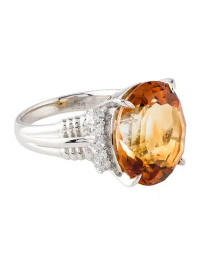 Pre-owned Ring Platinum 8.99ct Citrine & Diamond Cocktail  In Multi