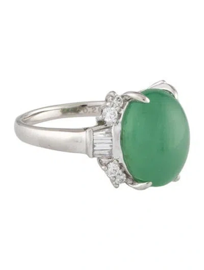 Pre-owned Ring Platinum 9.33ct Jadeite & Diamond Cocktail  In Multi