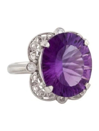 Pre-owned Ring Platinum Amethyst & Diamond Cocktail  In Multi
