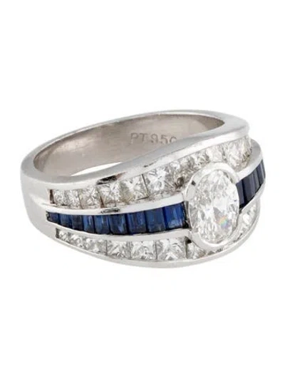 Pre-owned Ring Platinum And Sapphire Cocktail  In Multicolor