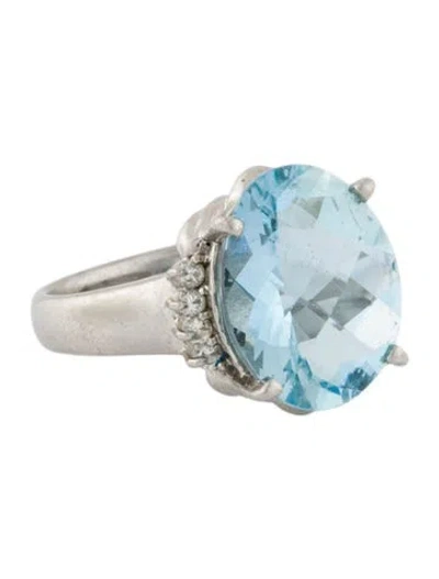 Pre-owned Ring Platinum Aquamarine & Diamond Cocktail In Multi