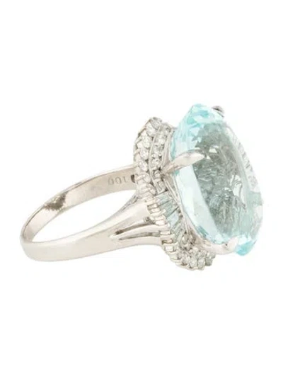 Pre-owned Ring Platinum Aquamarine & Diamond Cocktail  In Multi