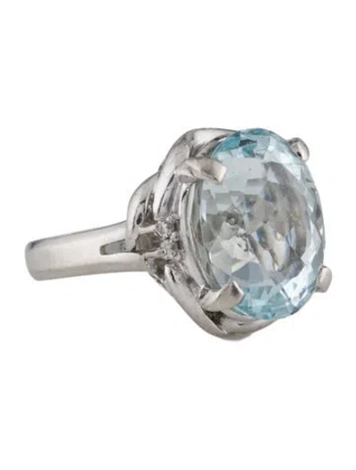 Pre-owned Ring Platinum Aquamarine & Diamond Cocktail  In Multi