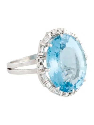 Pre-owned Ring Platinum Aquamarine & Diamond Cocktail  In Multi