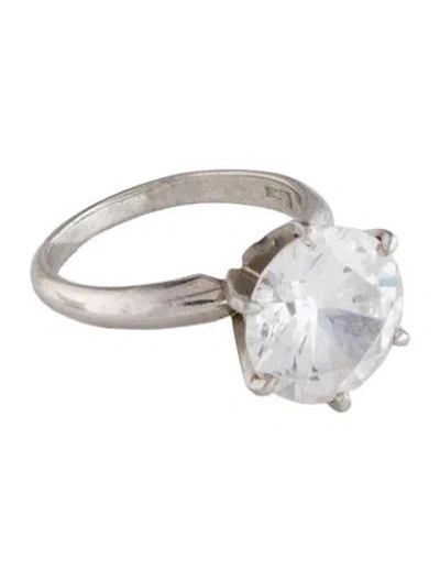 Pre-owned Ring Platinum Cubic Zirconia Engagement  In Multi