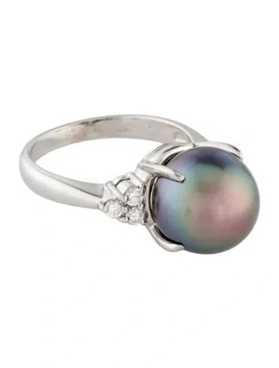 Pre-owned Ring Platinum Cultured Pearl & Diamond Cocktail  In Multi