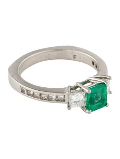 Pre-owned Ring Platinum Diamond & Emerald Cocktail  In Multi