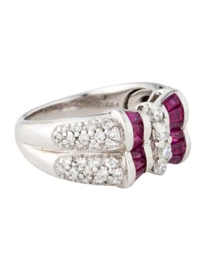 Pre-owned Ring Platinum Diamond And Ruby  In Multi