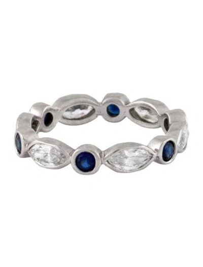 Pre-owned Ring Platinum Diamond & Sapphire Eternity Band In Multi