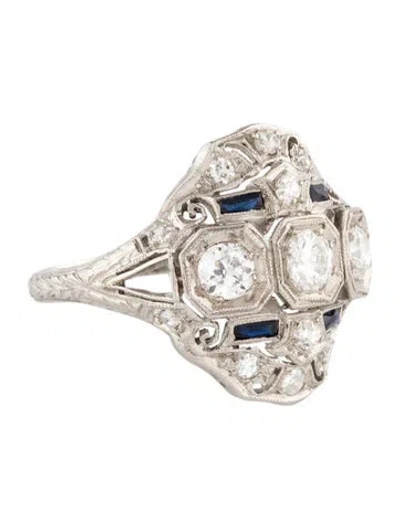 Pre-owned Ring Platinum Diamond & Synthetic Sapphire Cocktail  In Multi