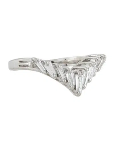 Pre-owned Ring Platinum Diamond V-shape Band  In Multicolor