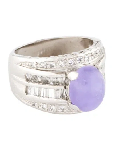 Pre-owned Ring Platinum Dyed Jadeite & Diamond Cocktail  In Multi