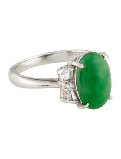 Pre-owned Ring Platinum Dyed Jadeite & Diamond Cocktail  In Multi