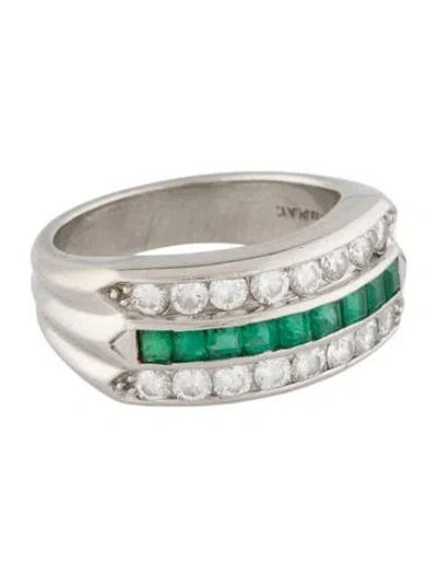 Pre-owned Ring Platinum Emerald & Diamond Band In Multi