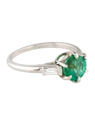 Pre-owned Ring Platinum Emerald & Diamond Cocktail  In Multi