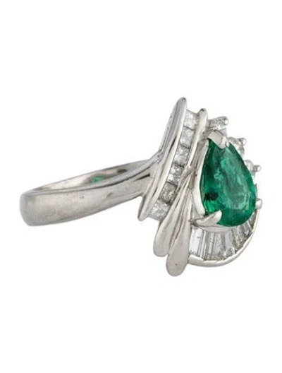 Pre-owned Ring Platinum Emerald & Diamond Cocktail  In Multi