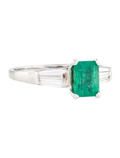 Pre-owned Ring Platinum Emerald & Diamond Cocktail  In Multi