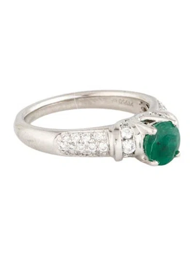 Pre-owned Ring Platinum Emerald & Diamond Cocktail  In Multi