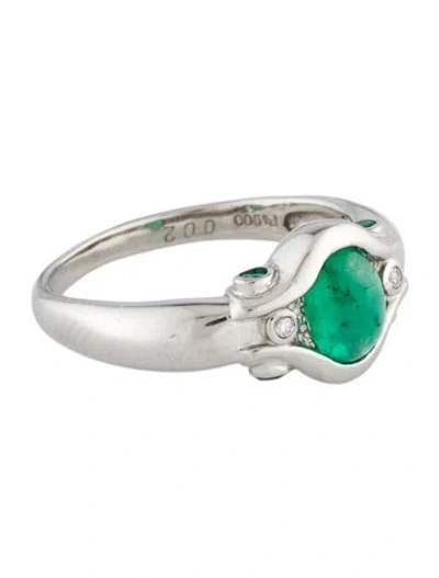 Pre-owned Ring Platinum Emerald & Diamond Cocktail  In Multi