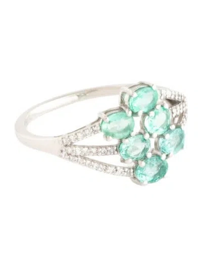 Pre-owned Ring Platinum Emerald & Diamond Cocktail  In Multicolor