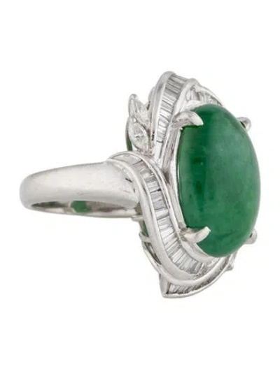 Pre-owned Ring Platinum Jadeite & Diamond Cocktail  In Multi