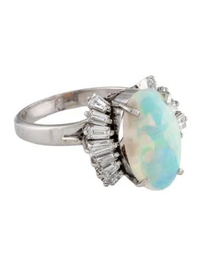 Pre-owned Ring Platinum Opal & Diamond Cocktail  In Multi