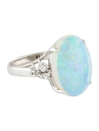 Pre-owned Ring Platinum Opal & Diamond Cocktail  In Multi