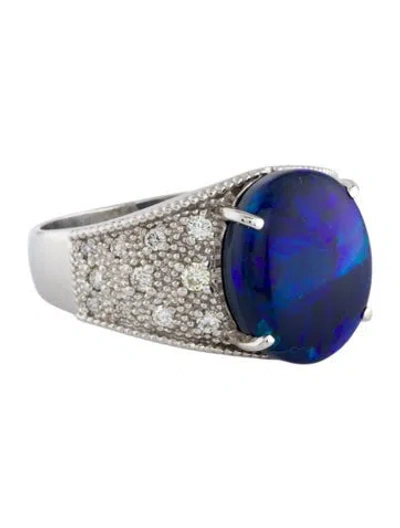 Pre-owned Ring Platinum Opal & Diamond Cocktail  In Multi
