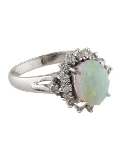 Pre-owned Ring Platinum Opal & Diamond Cocktail  In Multi