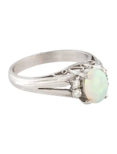 Pre-owned Ring Platinum Opal & Diamond Cocktail  In Multi