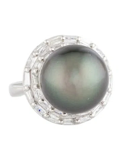 Pre-owned Ring Platinum Pearl & 1.17ctw Diamond Cocktail  In Multi