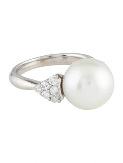 Pre-owned Ring Platinum Pearl & Diamond Cocktail  In Multi