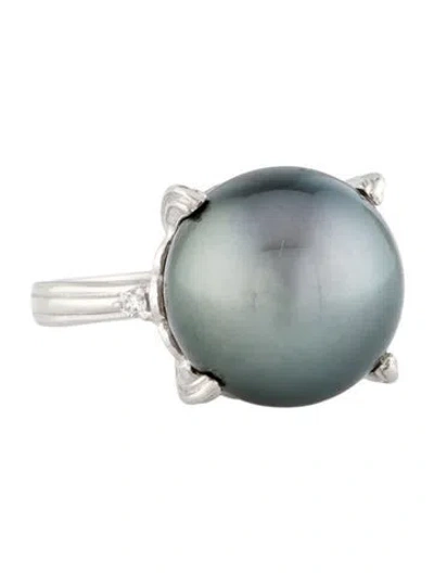 Pre-owned Ring Platinum Pearl & Diamond Cocktail  In Multi