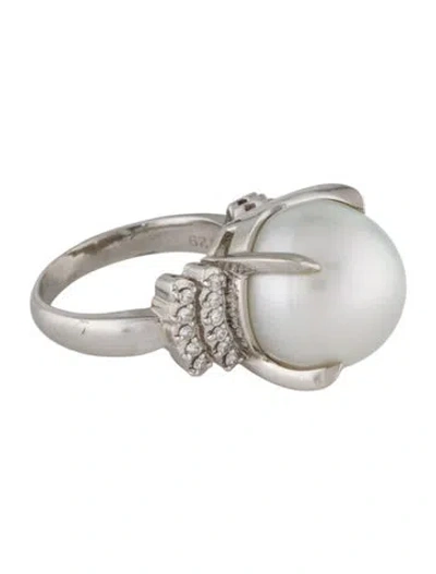 Pre-owned Ring Platinum Pearl & Diamond Cocktail  In Multi