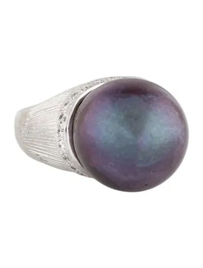 Pre-owned Ring Platinum Pearl & Diamond Cocktail  In Multi