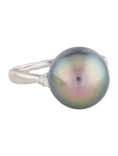 Pre-owned Ring Platinum Pearl & Diamond Cocktail  In Multi