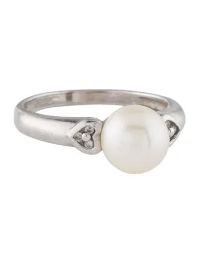 Pre-owned Ring Platinum Pearl & Diamond Cocktail  In Multi
