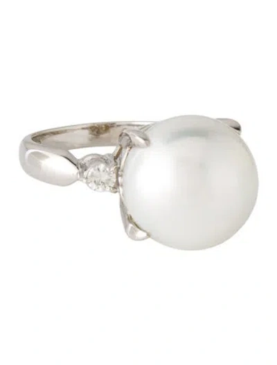 Pre-owned Ring Platinum Pearl & Diamond Cocktail  In Multi