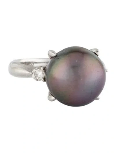 Pre-owned Ring Platinum Pearl & Diamond Cocktail  In Multi