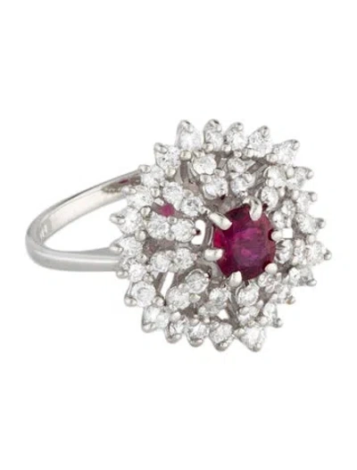 Pre-owned Ring Platinum Ruby & Diamond Cocktail  In Multi