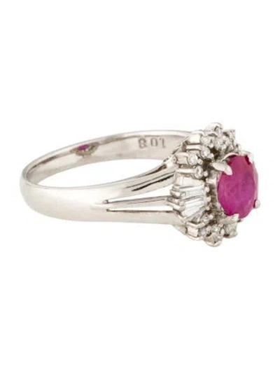 Pre-owned Ring Platinum Ruby & Diamond Cocktail  In Multi