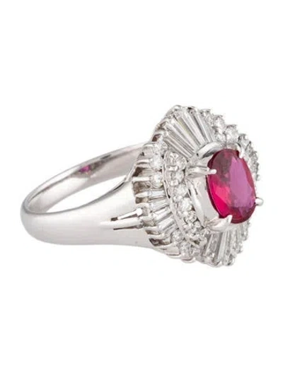 Pre-owned Ring Platinum Ruby & Diamond Cocktail  In Multi