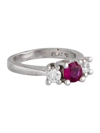 Pre-owned Ring Platinum Ruby Diamond Three Stone  In Multi