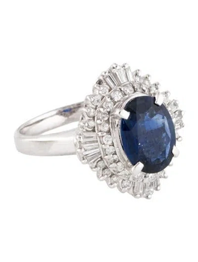 Pre-owned Ring Platinum Sapphire & Diamond Cluster Cocktail  In Multi
