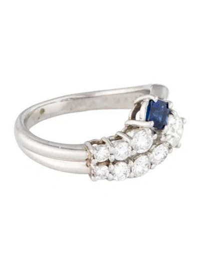 Pre-owned Ring Platinum Sapphire & Diamond Cocktail  In Multi
