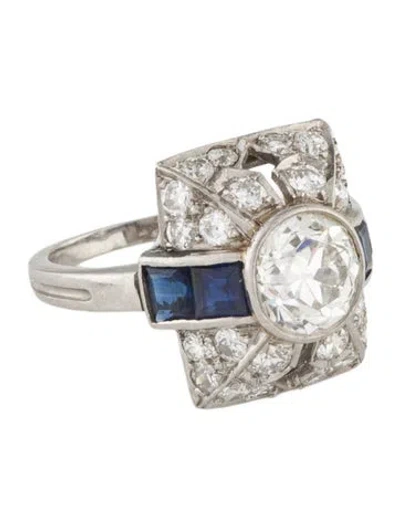Pre-owned Ring Platinum Sapphire & Diamond Cocktail  In Multi