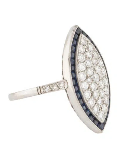 Pre-owned Ring Platinum Sapphire & Diamond Cocktail  In Multi